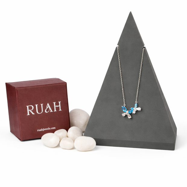 Glory Blue Stone Butterfly Neck Chain | Sterling Silver