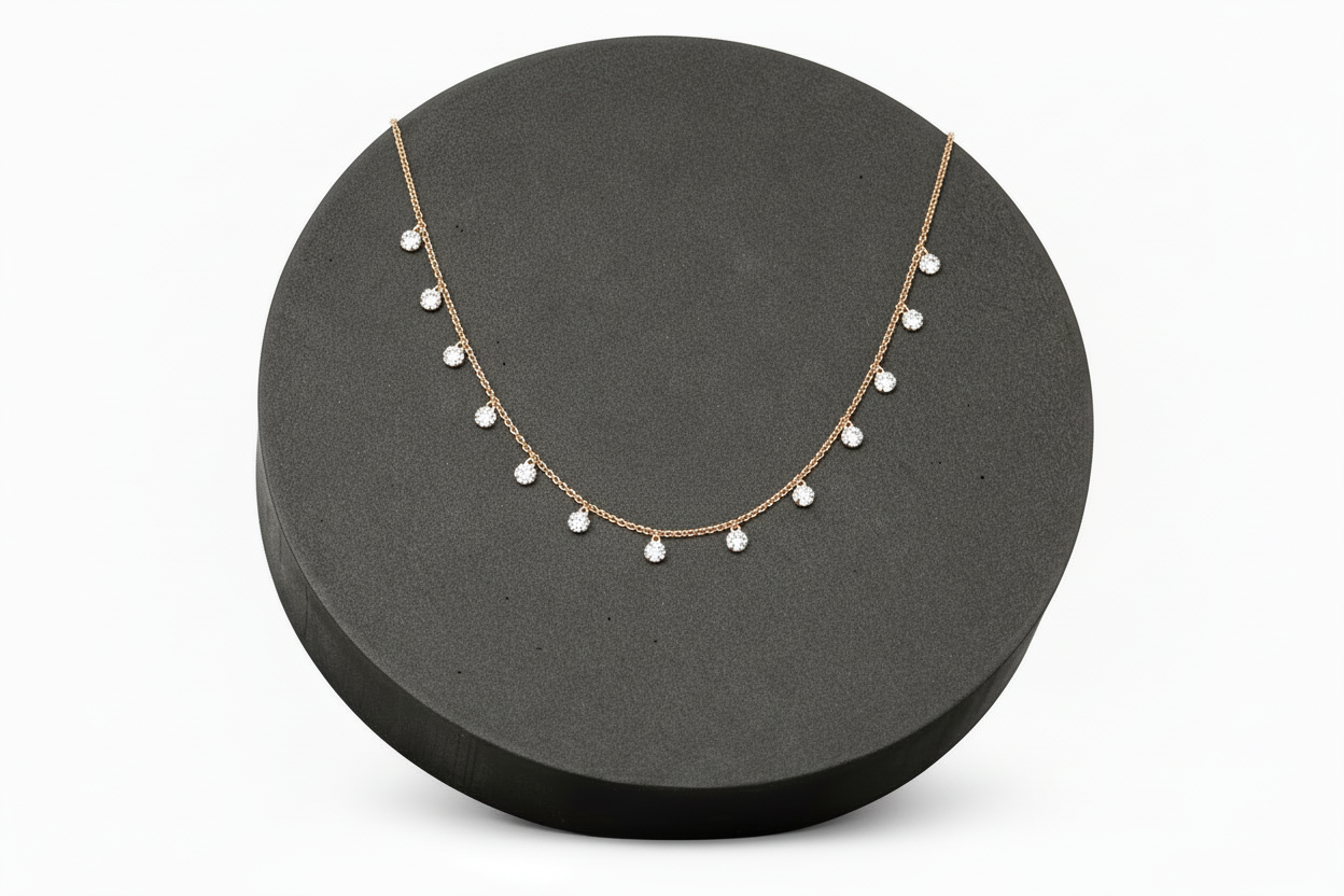 Queens Neck Round Diamond Chain|  Sterling Silver