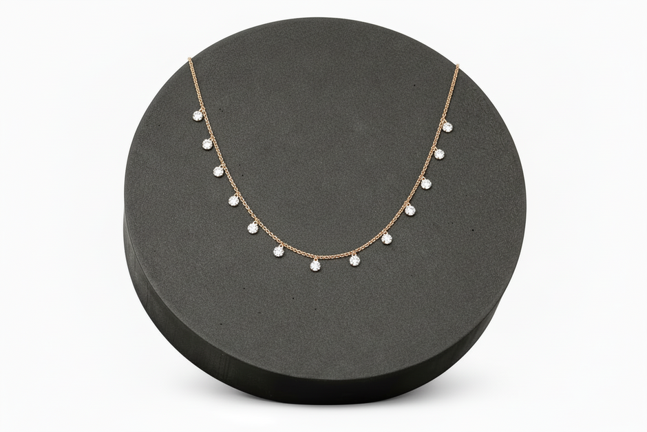 Queens Neck Round Diamond Chain|  Sterling Silver