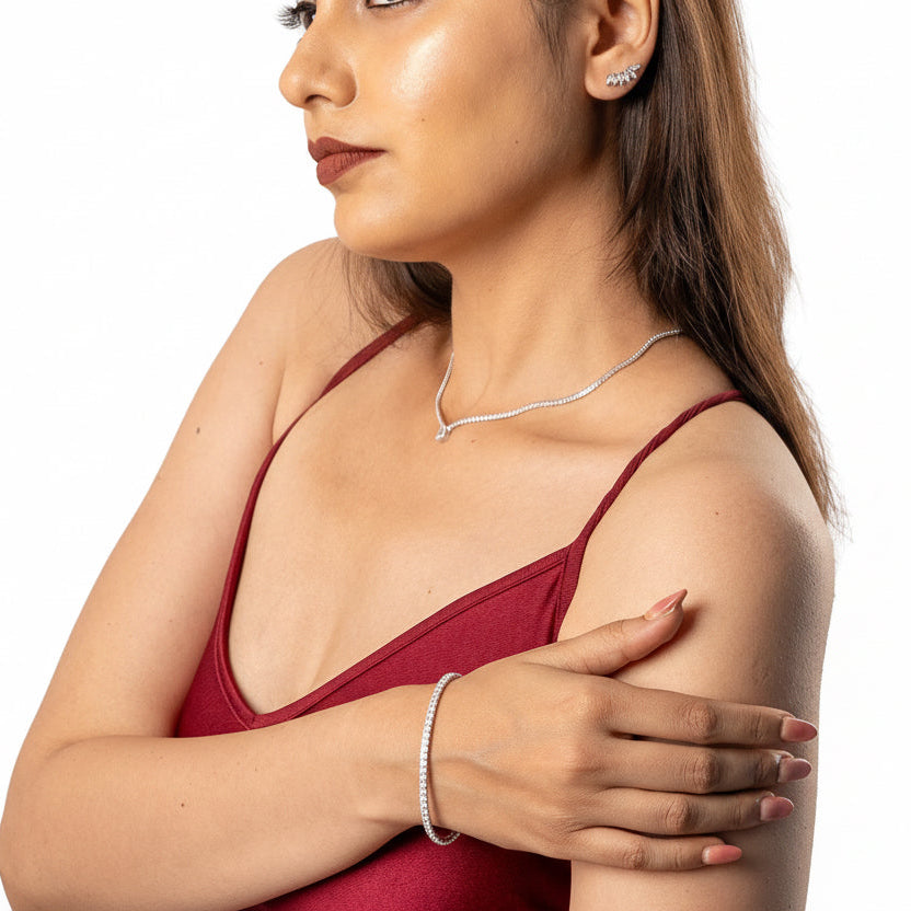 Elastic Classic White Stoned Bracelet | Sterling Silver