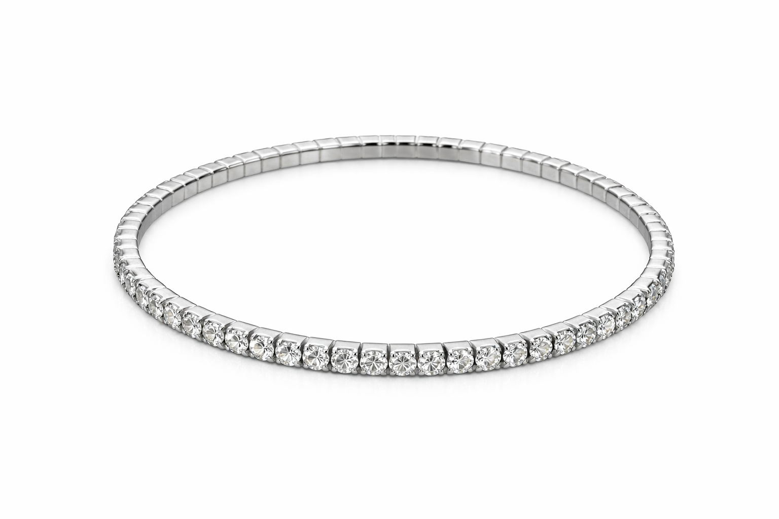 Elastic White Stoned Bracelet | Sterling Silver