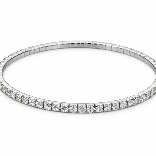 Elastic White Stoned Bracelet | Sterling Silver
