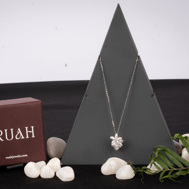 Glory Floral Cluster With A Clear Stone Neck chain | Sterling Silver